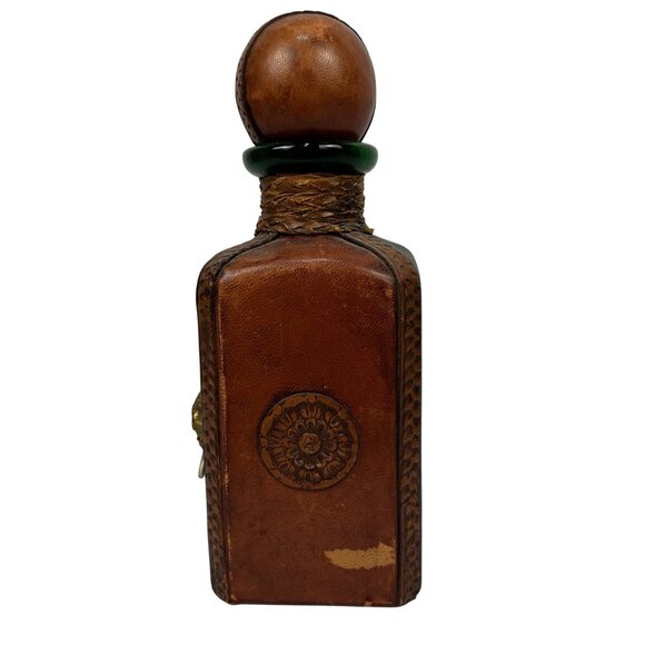 Leather Wrapped Whiskey Decanter With Lion Motif & Wooden Stopper A Menini Italy - Picture 4 of 7